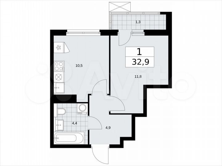 1-к. квартира, 32,9 м², 14/17 эт.