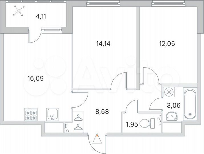 2-к. квартира, 58 м², 1/8 эт.