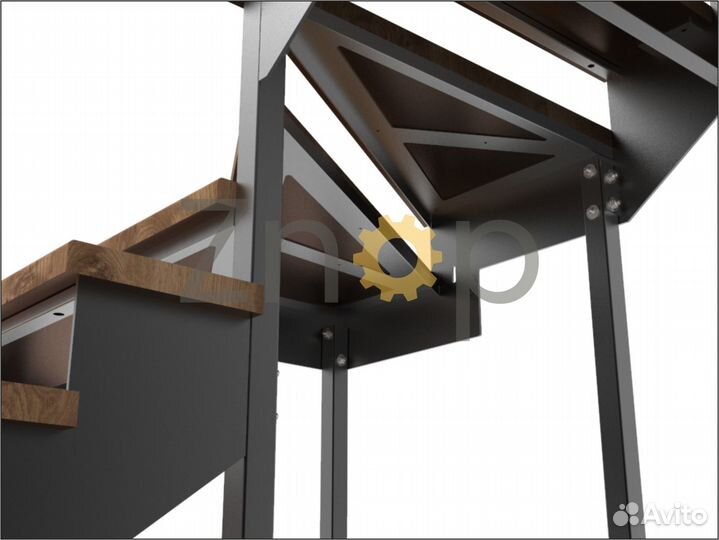 Чертеж Г-образной лестницы с забежными ступенями