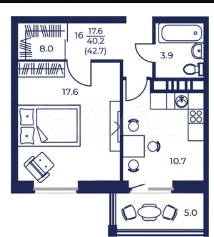 1-к. квартира, 42,7 м², 11/16 эт.