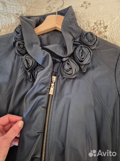 Кожаное женское пальто 46, весенне-осеннее, фабрич