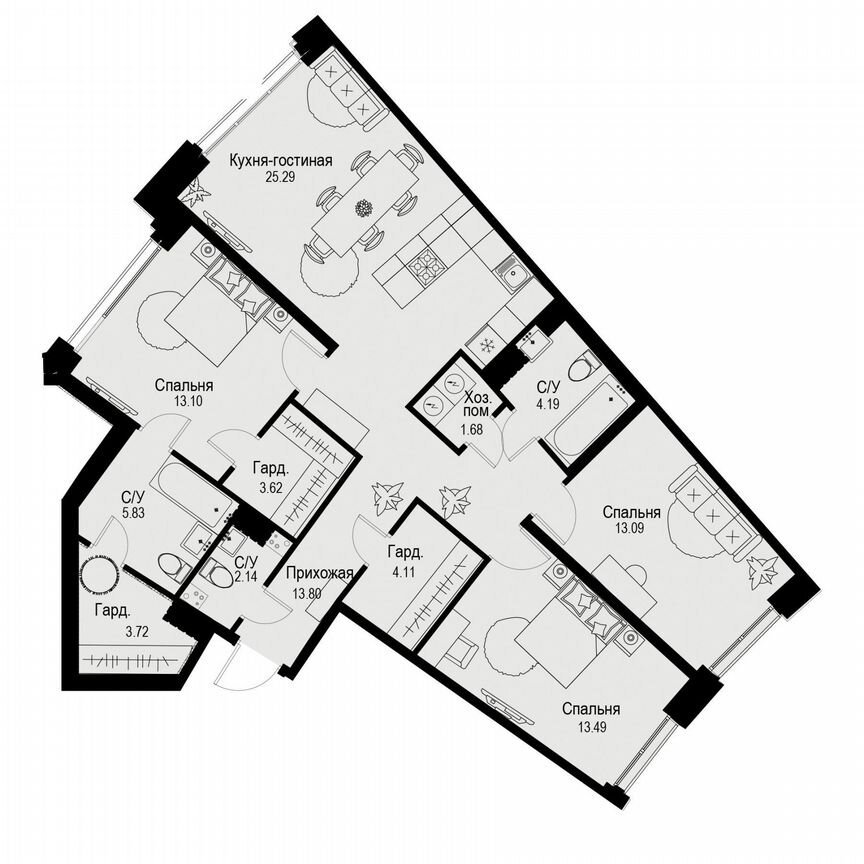 3-к. квартира, 104,1 м², 5/6 эт.