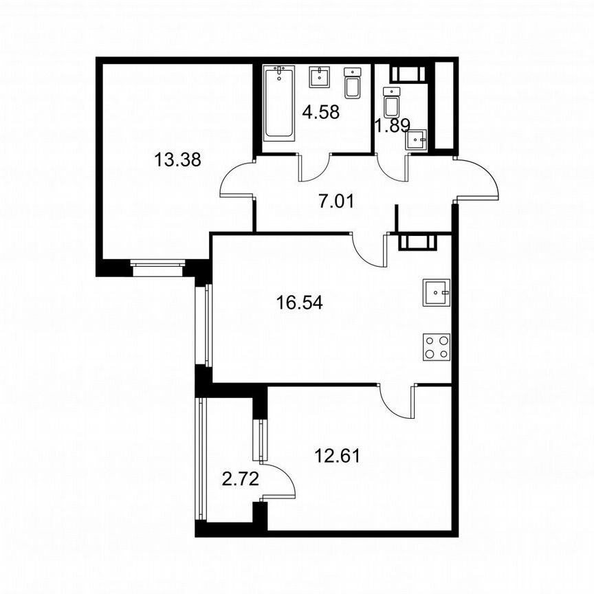 2-к. квартира, 57,4 м², 5/9 эт.