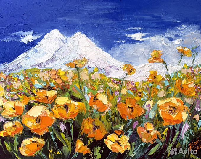 Картина с цветами маслом пейзаж