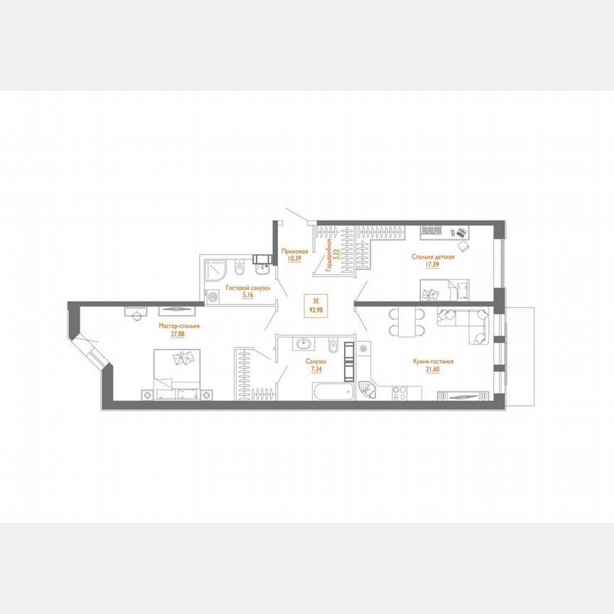 2-к. квартира, 93,4 м², 2/7 эт.
