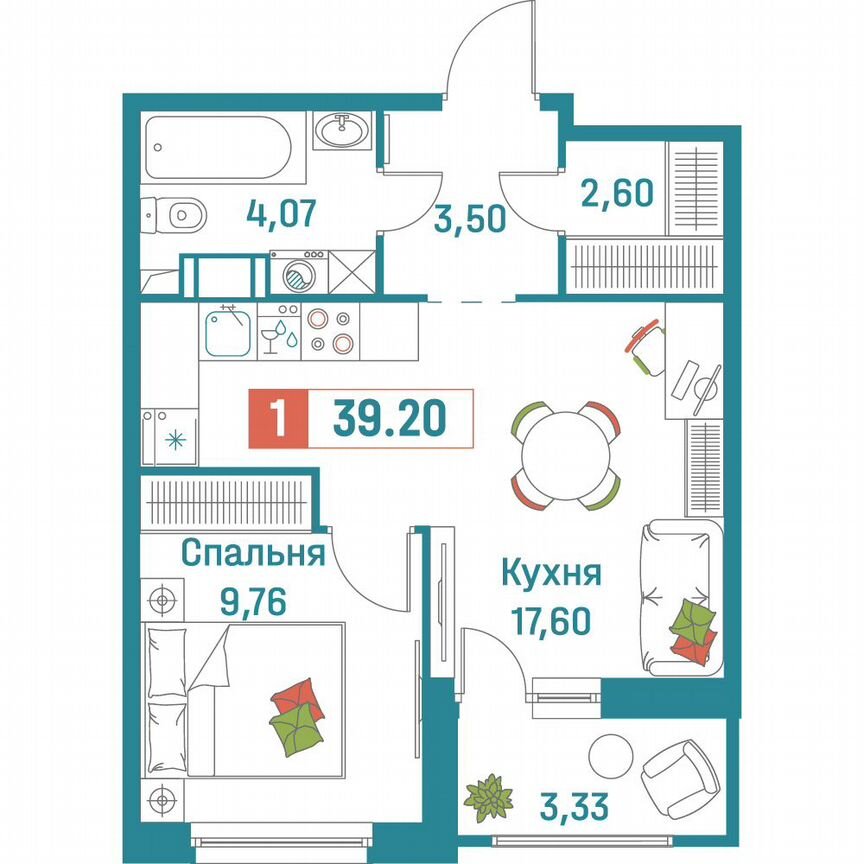 1-к. квартира, 39,2 м², 9/18 эт.