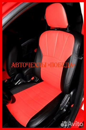 Чехлы Mitsubishi Outlander XL из экокожи чёрно-кра