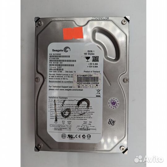 Жесткий диск ST3160812SV, Seagate, 160 Гб, SATA, 3