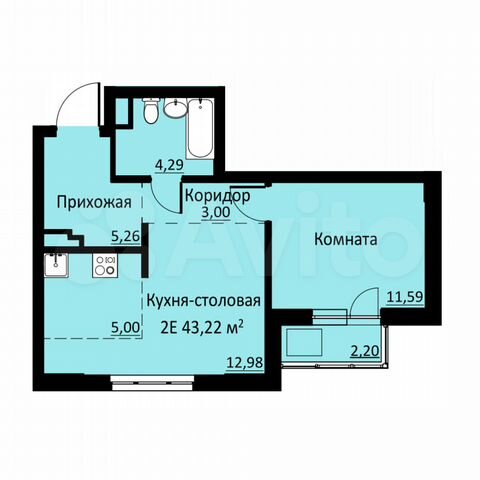 2-к. квартира, 43,2 м², 6/16 эт.