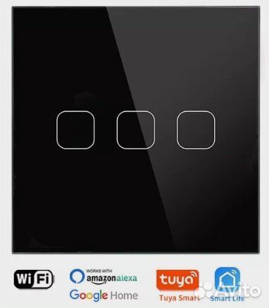 Сенсорный выключатель с Wi-Fi черный, 3-х клав