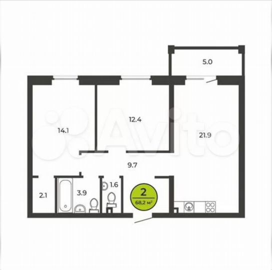 2-к. квартира, 68,2 м², 5/7 эт.