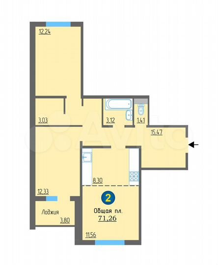 2-к. квартира, 66,4 м², 10/11 эт.