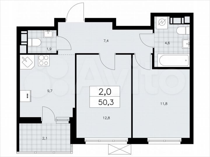 2-к. квартира, 50,3 м², 6/11 эт.