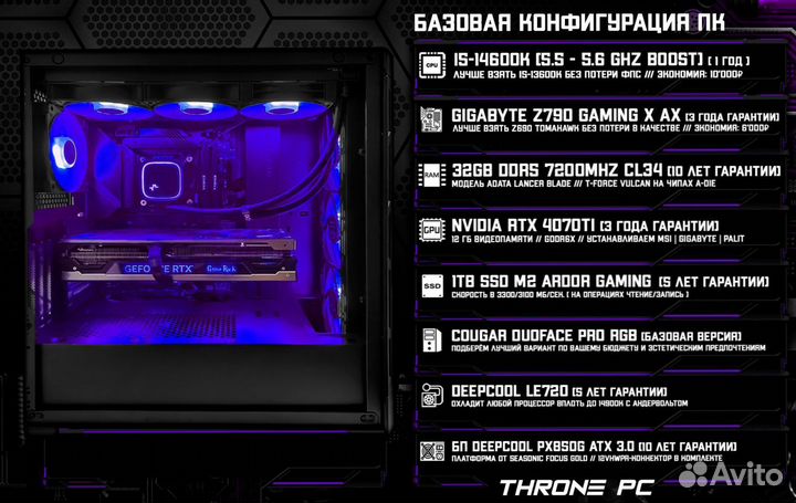 Игровой пк RTX 4070Ti/ 14600K/ 32гб DDR5 7200 Мгц