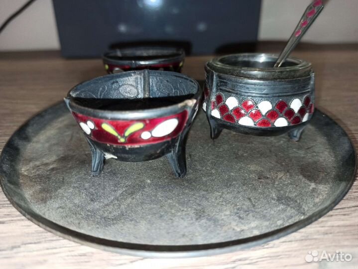 Набор для яиц Мельхиор, серебрение, эмали СССР