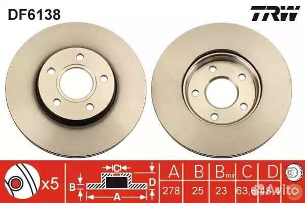 Диск тормозной передний trw df6138 для ford focus