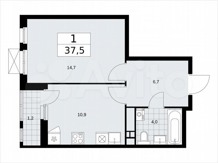 1-к. квартира, 37,5 м², 15/18 эт.