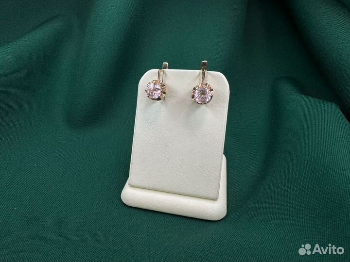 Золотые серьги с камнем 585, 7.70гр, с клеймом V