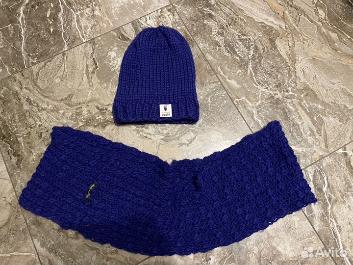 Шарф и шапка комплект синий