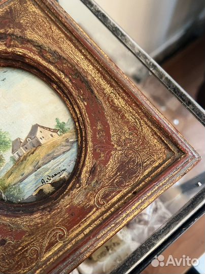 Картина антикварная живопись в раме дерево. Италия