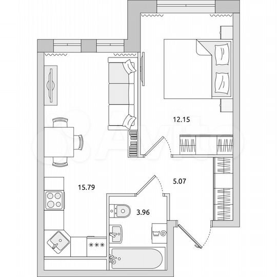 1-к. квартира, 37 м², 3/17 эт.