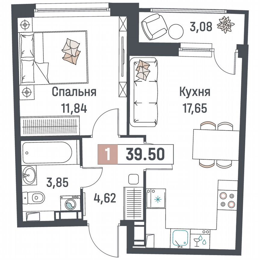 1-к. квартира, 39,5 м², 16/18 эт.
