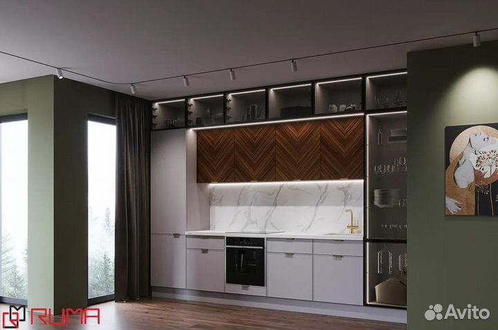 Кухня на заказ прямая с островком реальная цена