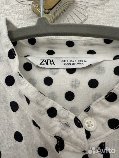 Платье zara макси льняное в горошек