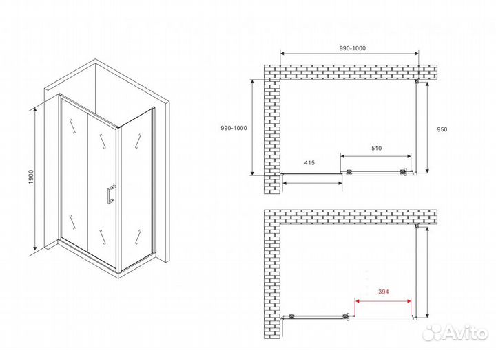 Душевой уголок abber AG301005-S1005