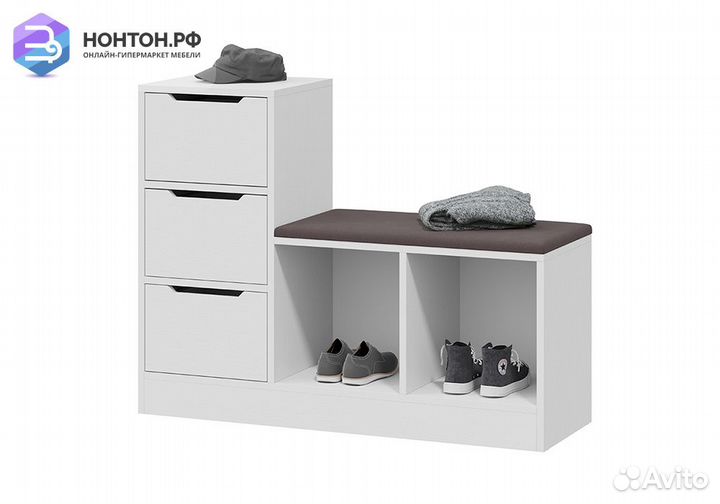 Тумба для обуви Тип 14 белый ясень / велюр серый