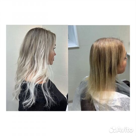 Наращивание волос, сложное окрашивание