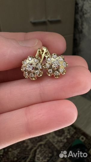 Золотые серьги с бриллиантами Малинки