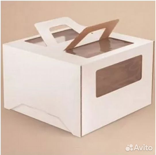 Коробка для торта 280х280х200мм с окном и ручками