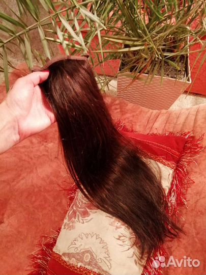 Хвост из натуральных волос на ленте 50см