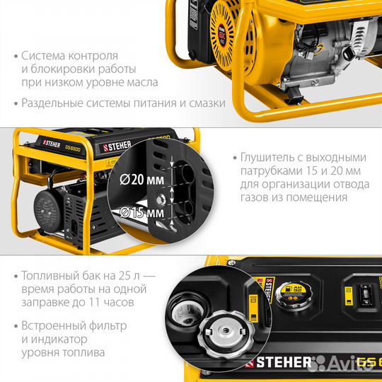 Генератор бензиновый Steher GS-6500 5,5 квт