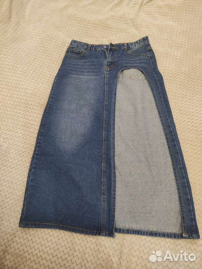 Джинсовая юбка длинная с разрезом