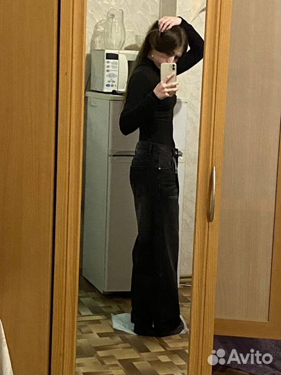 Джинсы черные широкие