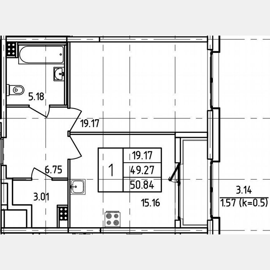 1-к. квартира, 51 м², 9/23 эт.
