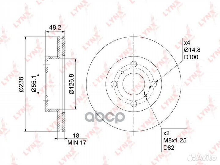 Диск тормозной передний (238x18) BN-1166 lynxauto