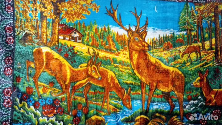 Плюшевый Габиленовый ковер СССР Олени Новый