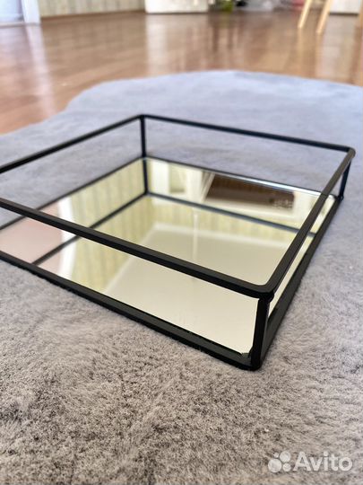 Поднос декоративный зеркальный черный квадратный