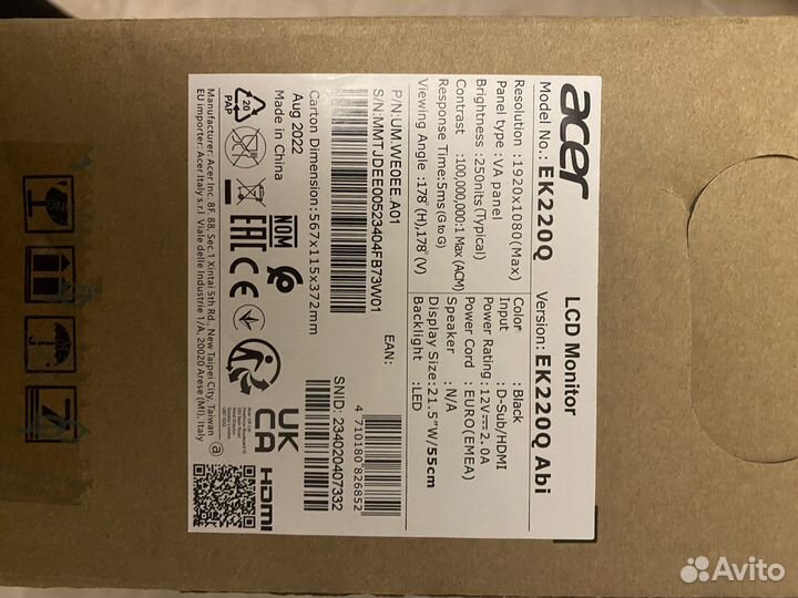 Монитор acer ek220q