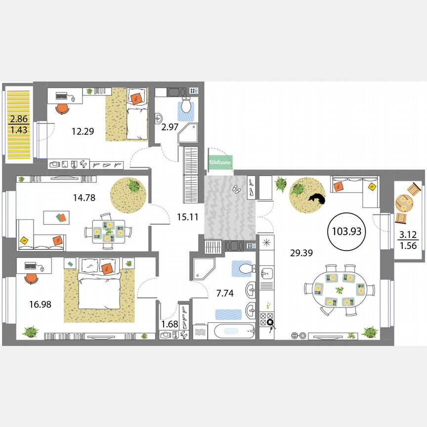 3-к. квартира, 103,9 м², 9/12 эт.
