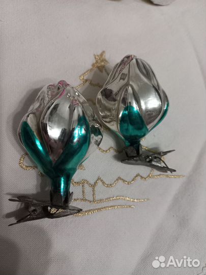 Елочная игрушка редкая СССР бутон на прищепке