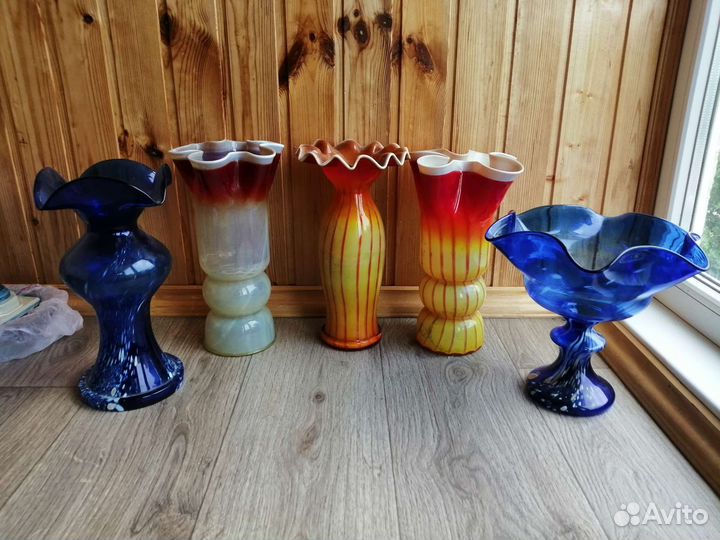 Вазы цветное стекло красный май СССР