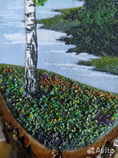 Изделия из среза дерева с мелким бисером