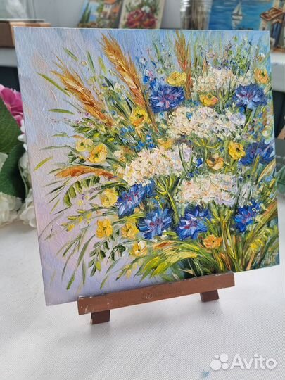Картина маслом васильки полевые цветы маслом