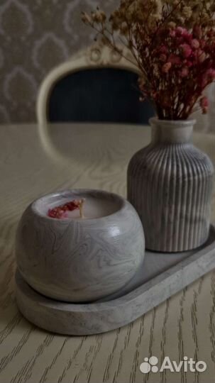 Набор: ваза, свеча в кашпо, поднос