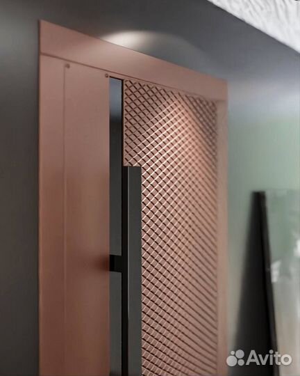 Дизайнерская входная дверь с большой ручкой в пол