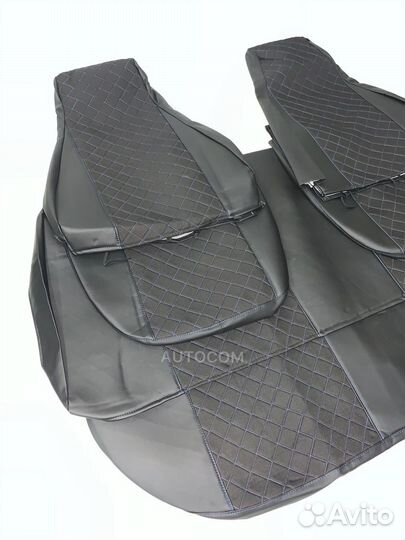 Чехлы сидений ваз 2107 (кожа/жаккард синий ромб)